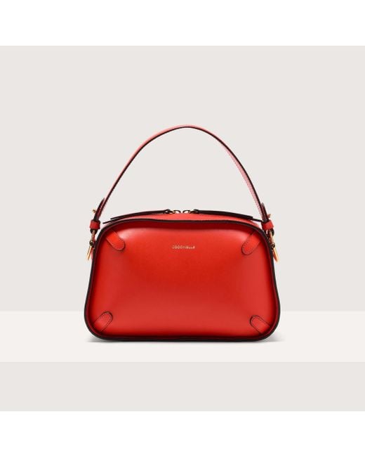 Coccinelle Red Smooth Calf Leather Crossbody Bag Maleta Calf Cocker Small