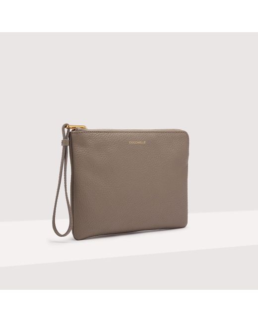 Coccinelle Gray Grained Leather Pouch Alias Medium