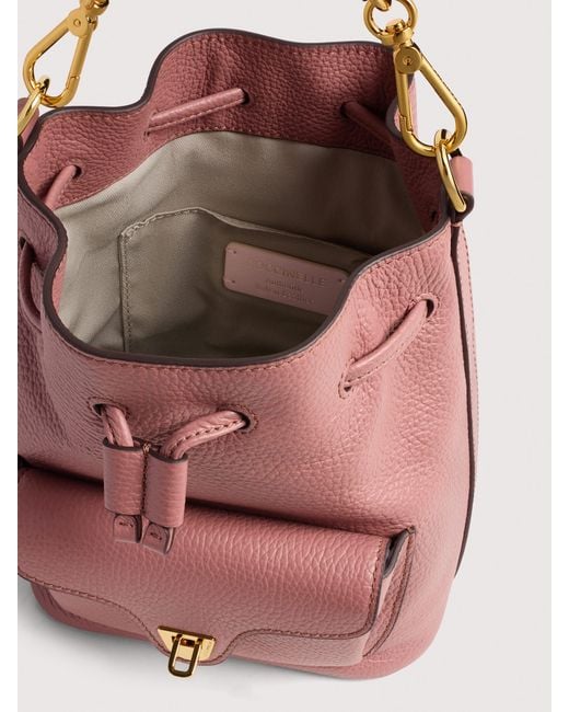 Coccinelle Pink Grained Leather Bucket Bag Beat Generation Small