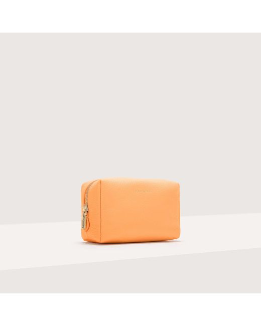 Coccinelle Orange Grained Leather Make-Up Bag Trousse Maxi