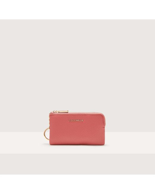 Coccinelle Pink Grained Leather Coin Purse Metallic Soft