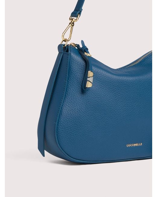 Coccinelle Blue Grained Leather Hobo Bag Nory Small