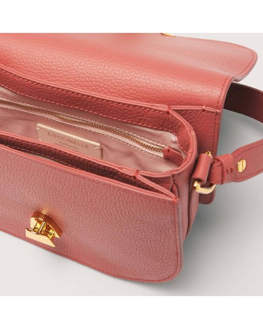Coccinelle Red Grained Leather Crossbody Bag Dew Small