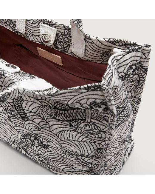 Coccinelle Gray Lunar Print Jacquard Fabric Handbag Never Without Bag Lunar Jacquard Medium