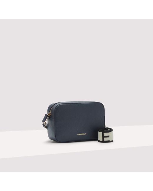 Coccinelle Blue Grained Leather Crossbody Bag Tebe Small
