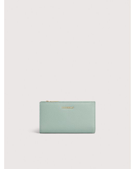 Coccinelle Green Medium Grained Leather Wallet Metallic Medium