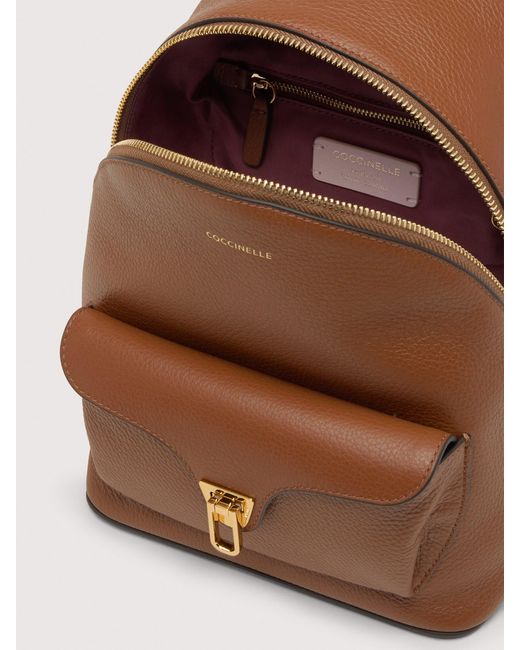 Coccinelle Brown Grained Leather Backpack Beat Generation Small