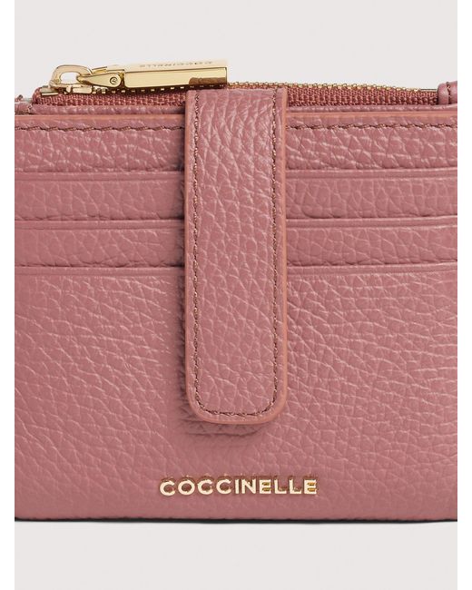 Coccinelle Pink Small Grained Leather Wallet Metallic Medium
