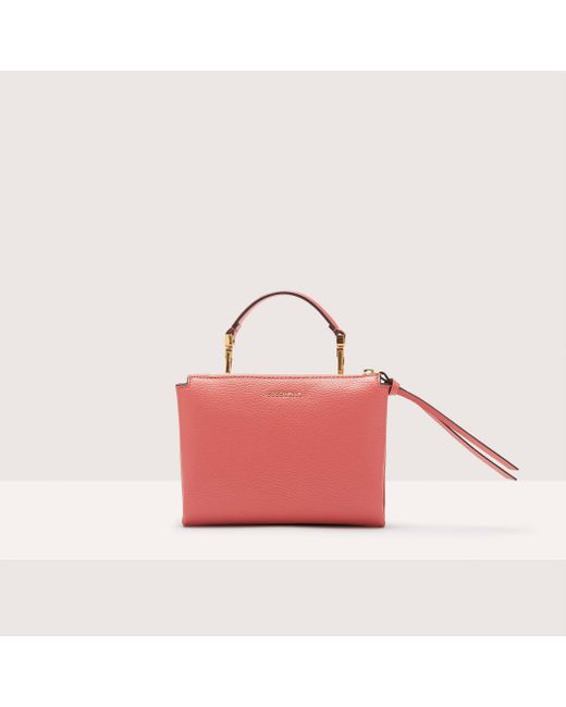 Coccinelle Pink Grained Leather Handbag Arlettis Signature Small