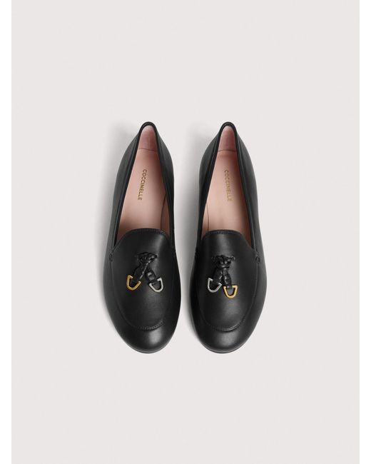 Coccinelle Black Smooth Leather Loafers Loop