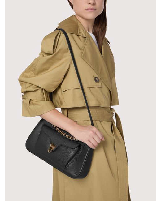 Coccinelle Black Grained Leather Shoulder Bag Beat Generation Medium