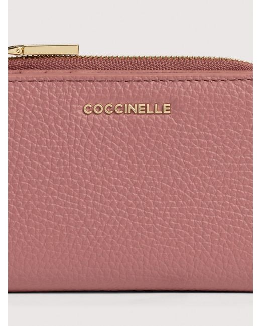Coccinelle Pink Small Grained Leather Wallet Metallic Small