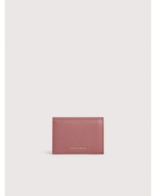 Coccinelle Pink Grained Leather Wallet Metallic Small