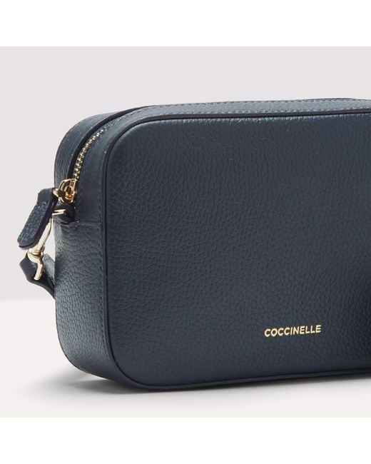 Coccinelle Blue Grained Leather Crossbody Bag Tebe Small