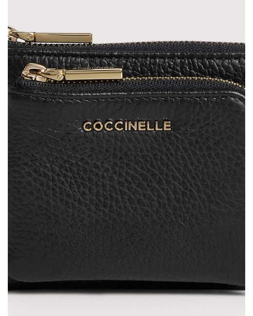 Coccinelle White Grained Leather Card Holder Metallic Small