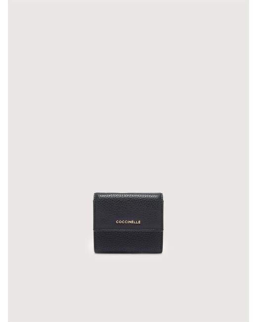 Coccinelle Gray Small Grained Leather Wallet Metallic Small