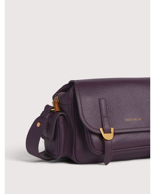 Coccinelle Purple Grained Leather Crossbody Bag Campus Small