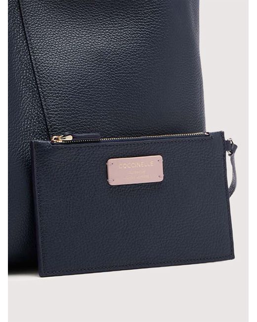 Coccinelle Blue Grained Leather Tote Bag C-Easy Large