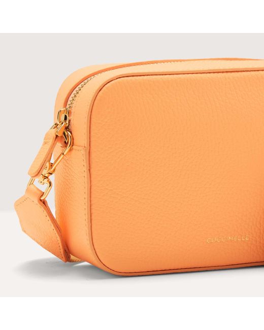 Coccinelle Orange Grained Leather Crossbody Bag Tebe Small
