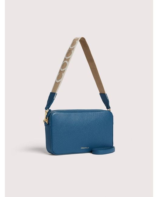 Coccinelle Blue Grained Leather Crossbody Bag Tebe Small