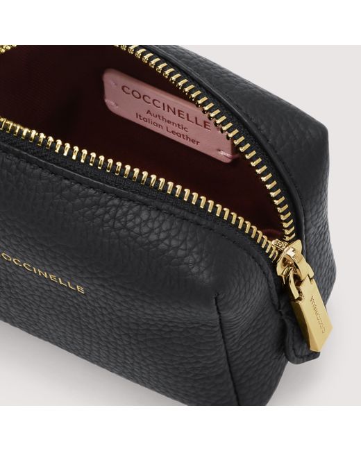Coccinelle Black Grained Leather Make-Up Bag Trousse Medium