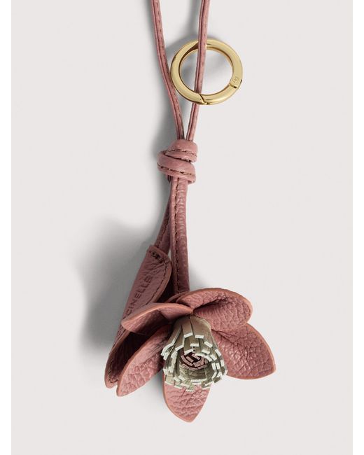Coccinelle Natural Grained Leather Key Ring Flower
