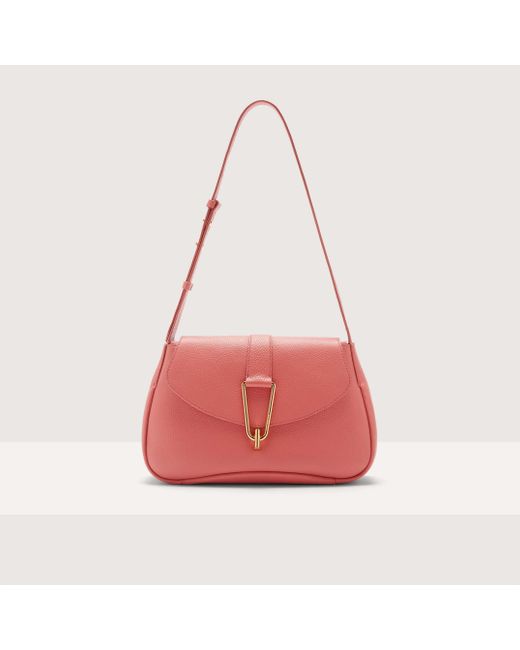 Coccinelle Pink Grained Leather Shoulder Bag Himma Medium