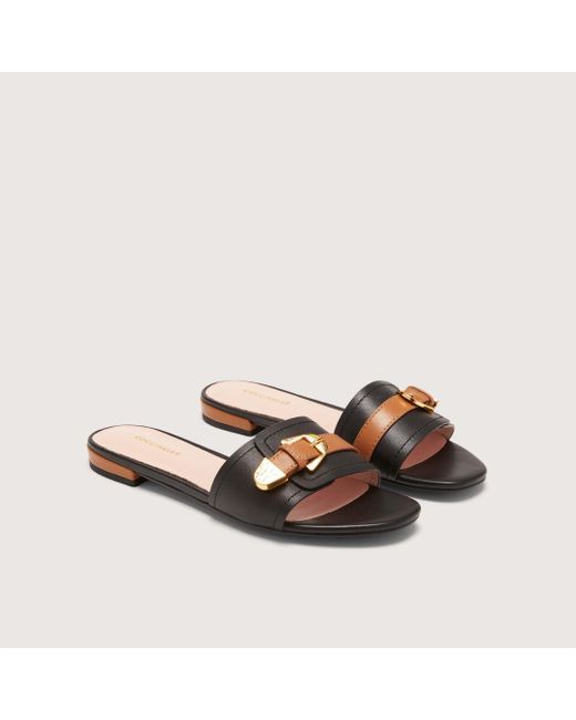 Coccinelle Brown Smooth Leather Low-Heeled Sandals Magalù Bicolor