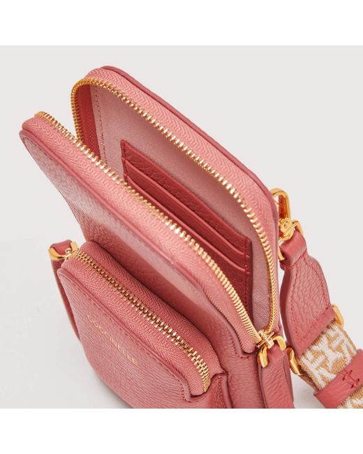 Coccinelle Pink Grained Leather Phone Holder Pixie