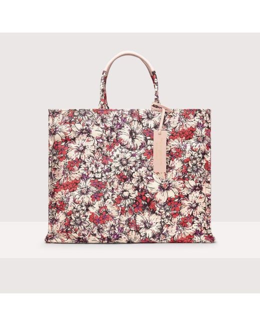 Coccinelle Red Floral Print Fabric Handbag Never Without Bag Flower Print Large