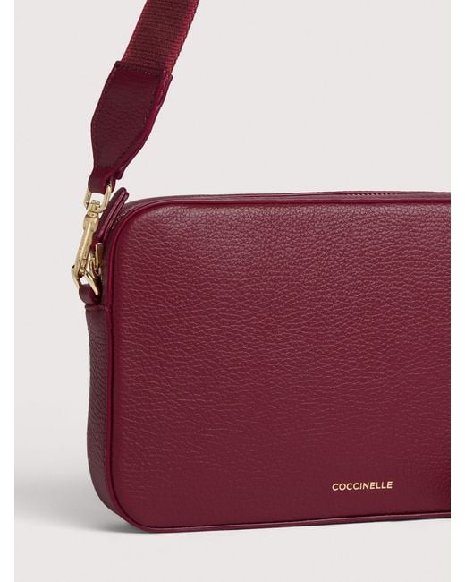 Coccinelle Pink Grained Leather Crossbody Bag Tebe Small