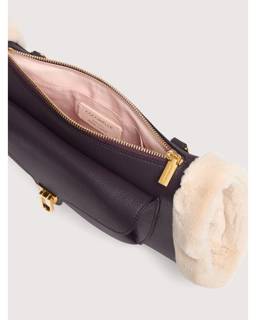 Coccinelle White Grained Leather Crossbody Bag With Synthetic Fur Hand-Warmers Beat Arctic