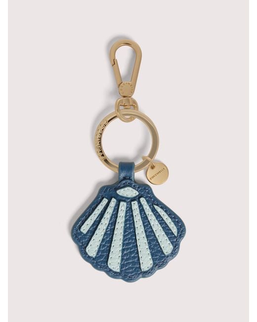 Coccinelle Blue Grained Leather Key Ring Shell