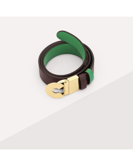 Coccinelle Green Grained Leather Belt Logo C Reversible