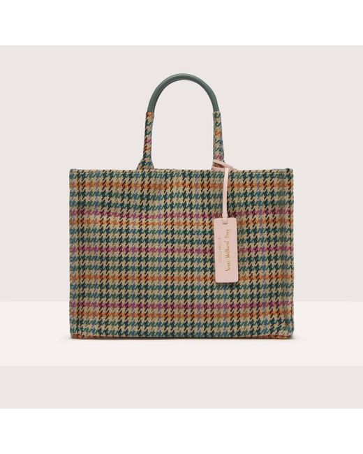 Coccinelle Metallic Houndstooth Fabric And Grained Leather Handbag Never Without Bag Pied De Poule Medium