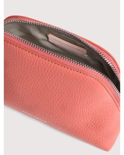 Coccinelle Pink Grained Leather Make-Up Bag Helga Small