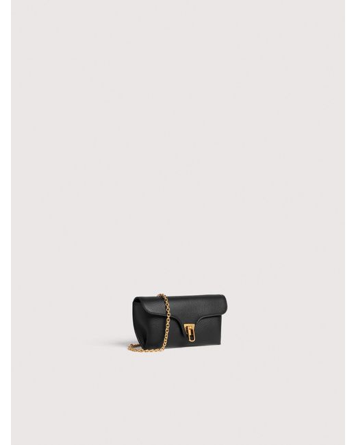 Coccinelle Black Grained Leather Tote Bag Double Beat Medium