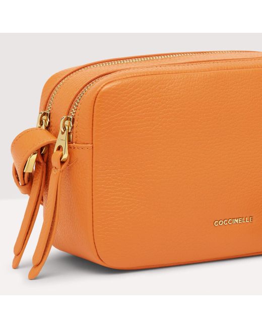 Coccinelle Orange Grained Leather Crossbody Bag Gleen Small