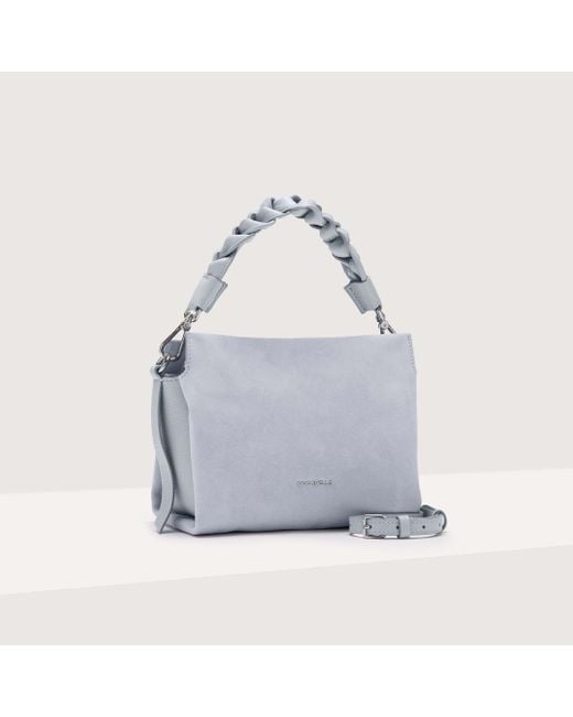 Coccinelle Gray Suede And Grained Leather Handbag Boheme Suede Bimaterial Small