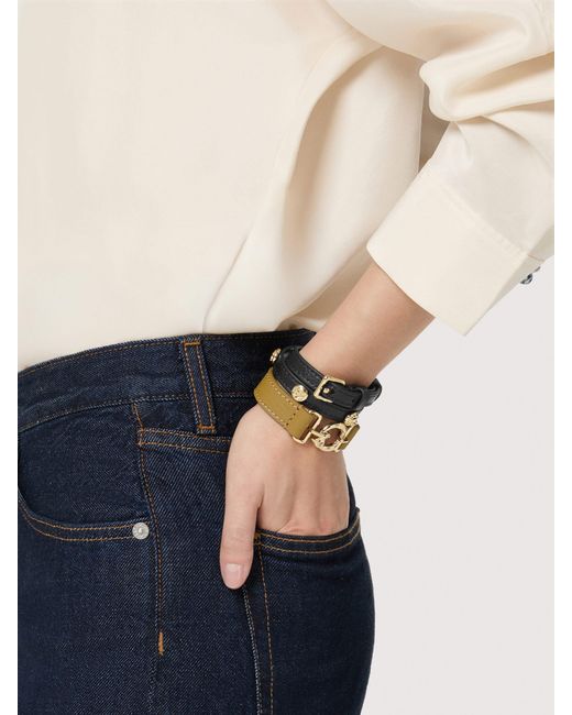 Coccinelle Black Grained Leather Bracelet C-Me Studs