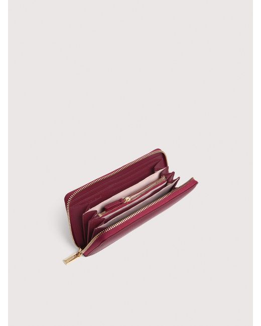 Coccinelle Purple Große Brieftasche Aus Genarbtem Leder Mit Umlaufendem Reißverschluss Metallic Soft