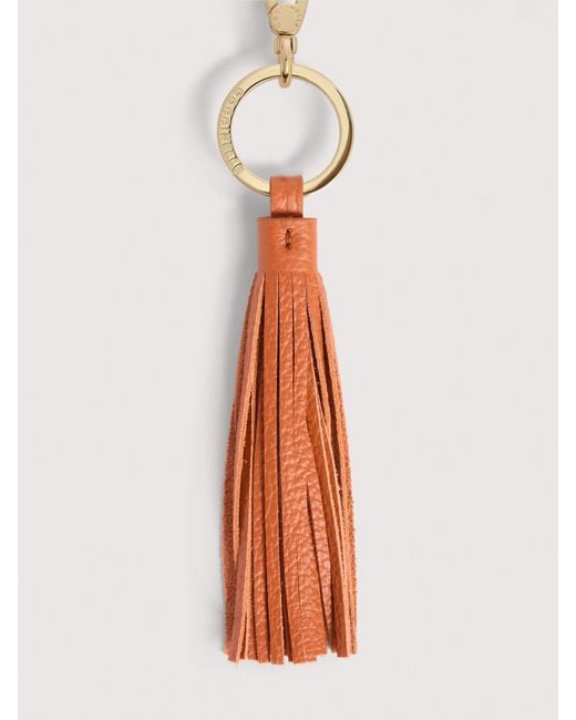 Coccinelle White Grained Leather And Metal Key Ring Tassel