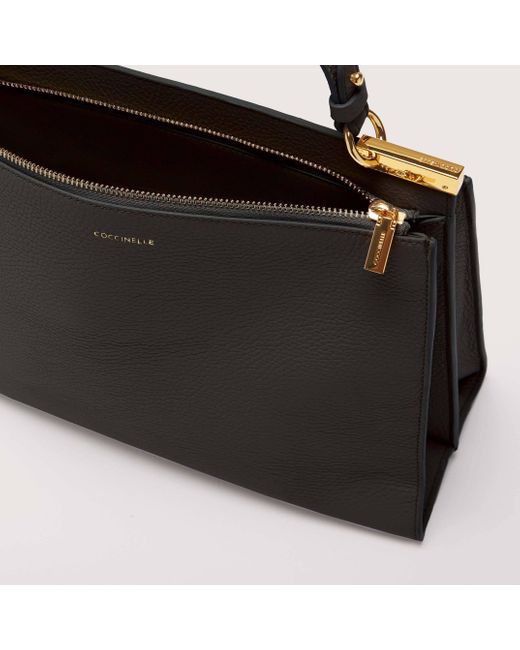 Coccinelle Black Grained Leather Handbag Binxie Medium