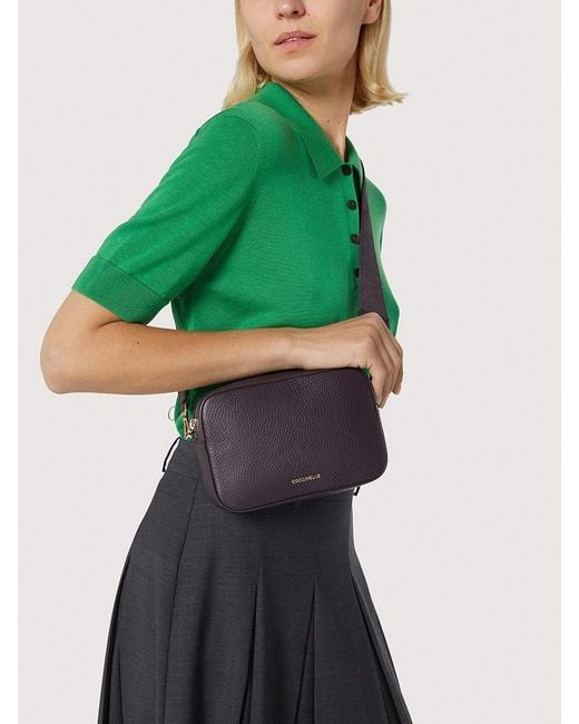 Coccinelle Blue Grained Leather Crossbody Bag Tebe Small