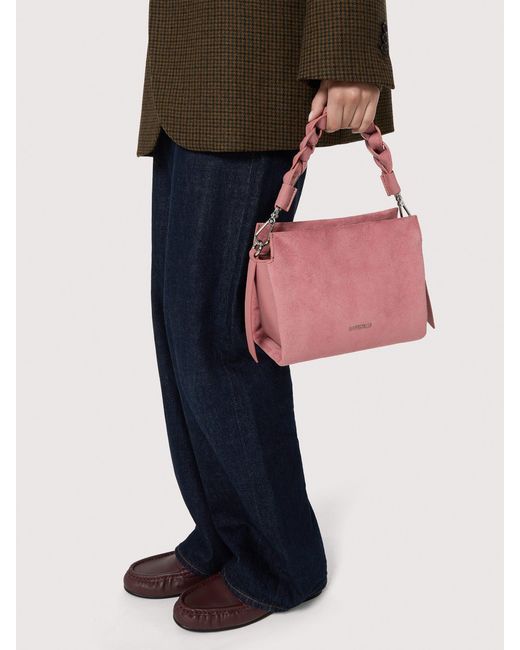 Coccinelle Pink Suede And Grained Leather Handbag Boheme Small
