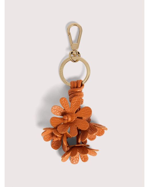 Coccinelle White Grained Leather Key Ring Flowers