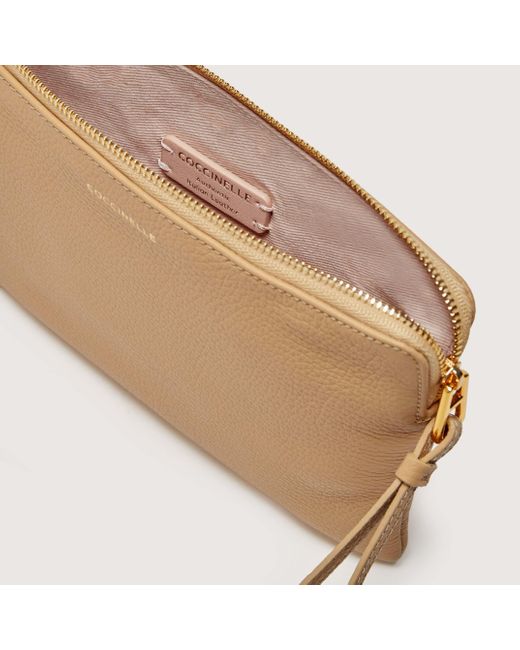 Coccinelle Natural Grained Leather Pouch Alias Medium