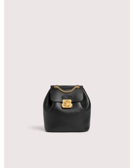 Coccinelle Black Grained Leather Backpack C-Me Lock Small