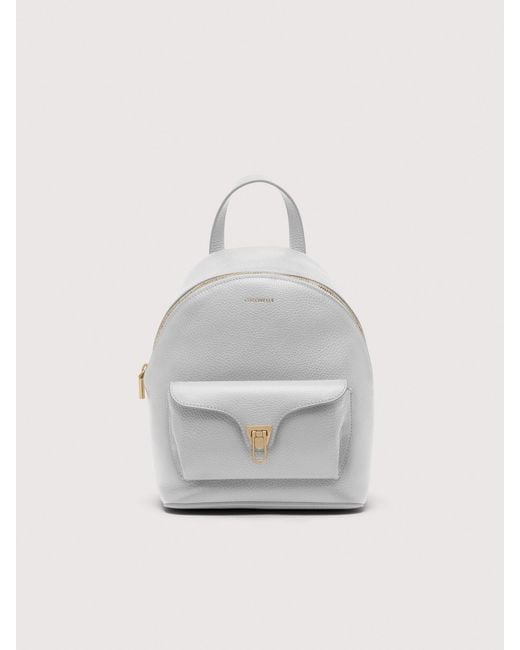 Coccinelle White Grained Leather Backpack Beat Generation Small