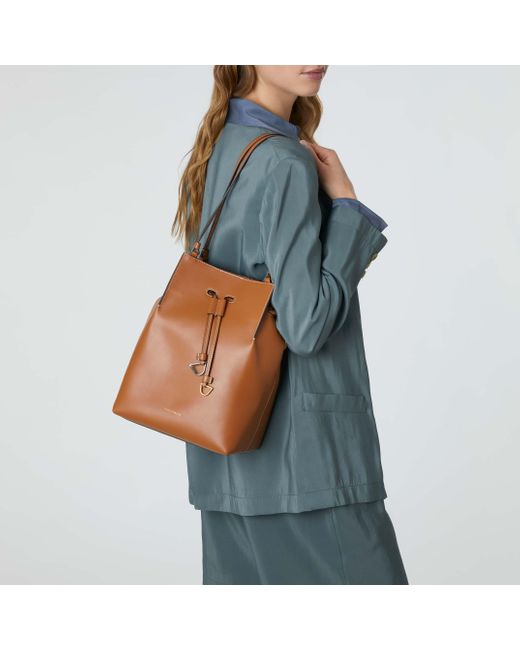 Coccinelle Brown Cowhide Leather Bucket Bag Roundabout Cowhide Medium